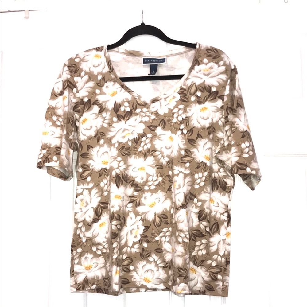 Karen Scott Floral V-Neck T shirt XL